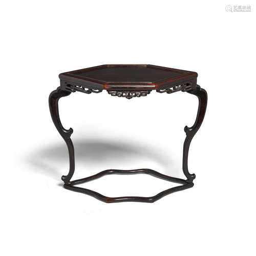 A rare two-legged hongmu small hexagonal table Qing dynasty