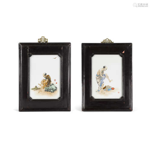 A pair of polychrome enameled porcelain plaques