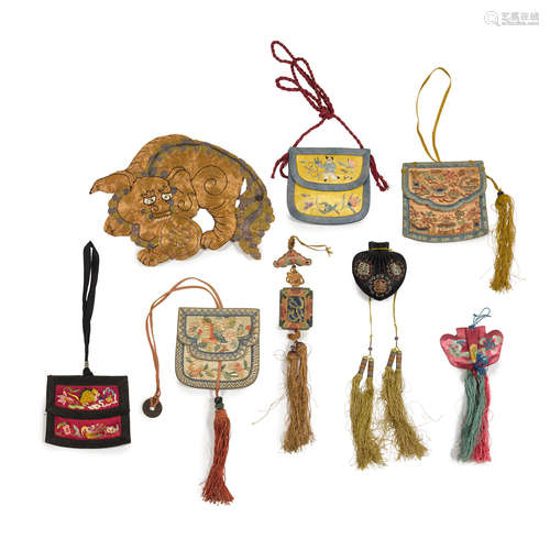 Eight embroidered accessories, late 19th/early 20th centuries