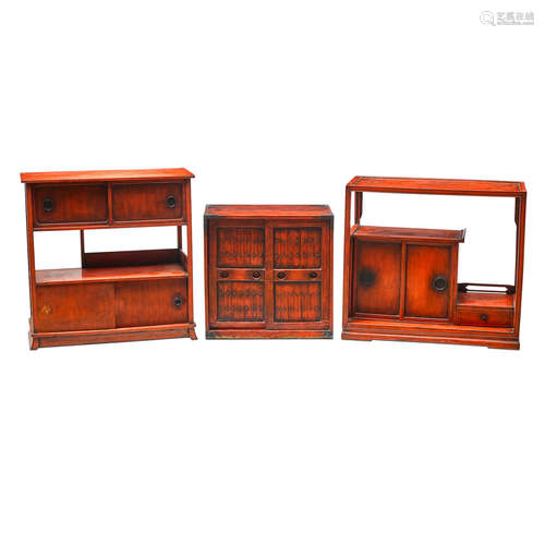 Three red lacquered cabinets Taisho (1912-1926) or early Showa era, early 20th century