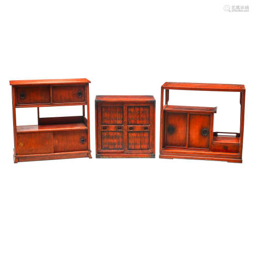 Three red lacquered cabinets Taisho (1912-1926) or early Showa era, early 20th century