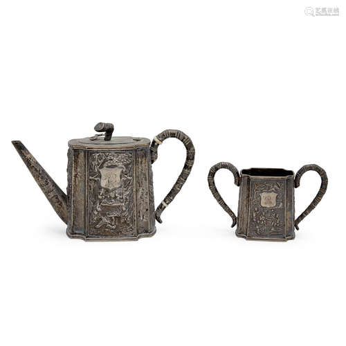 A Chinese export silver teapot and sugar 19th century