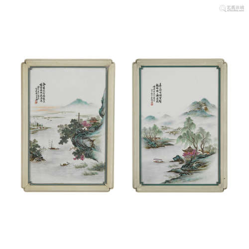 A pair of polychrome enameled porcelain plaques