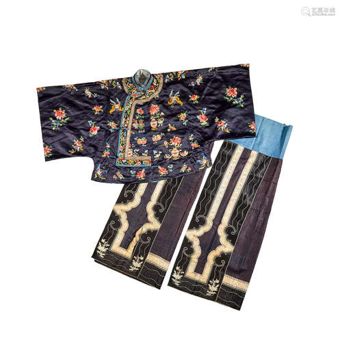 Two lady's embroidered silk garments Late Qing dynasty