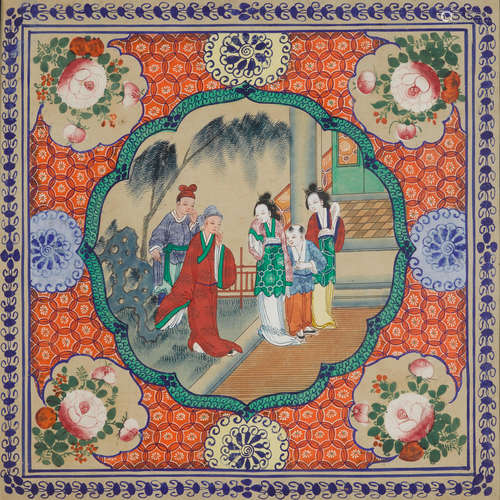 Anonymous, 19th century A painting of figures with geometric border, circa 1880