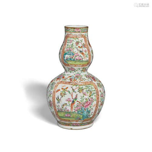 A canton rose medallion enameled double gourd vase 19th century