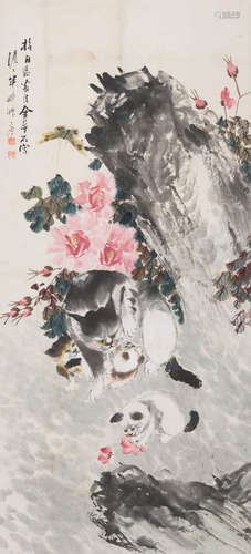 Jin Mengshi (1869-c. 1952) Cats and Flowers