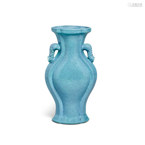 A robin's-egg-glazed small lobed baluster vase Qing dynasty
