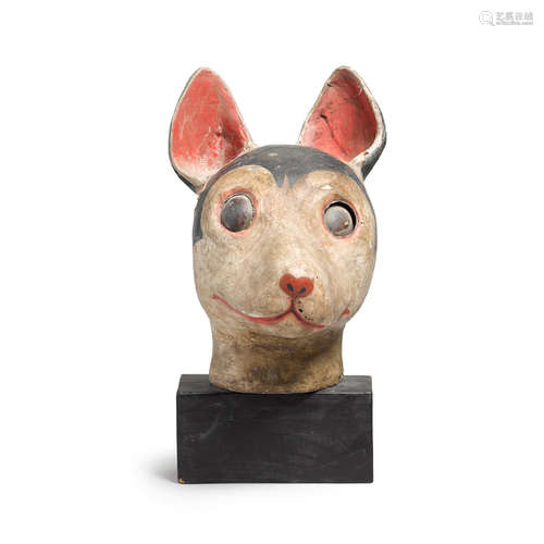 A tinted plaster and lacquered wood mingei animal head Meiji era (1868-1912)