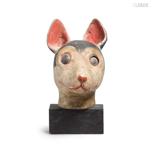 A tinted plaster and lacquered wood mingei animal head Meiji era (1868-1912)