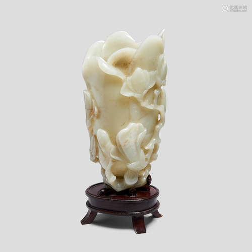 A carved nephrite floral vase Qing dynasty