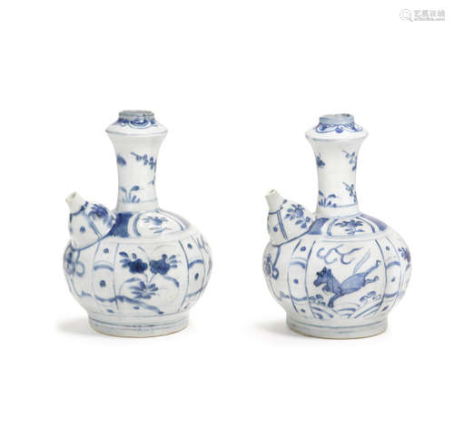 A pair of blue and white Kendi 17th century