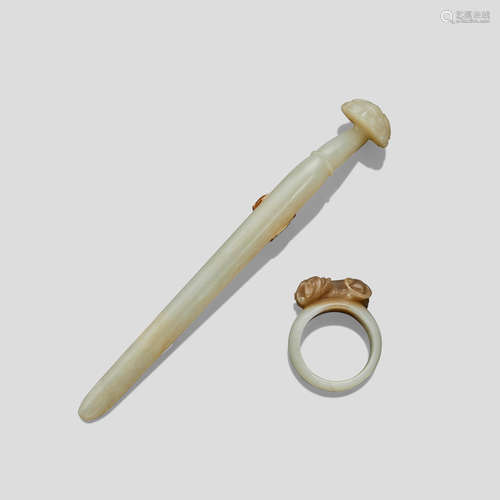 A jade ring and a jade hairpin Hair pin: Ming dynasty