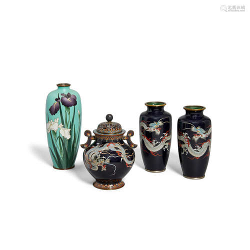 Four cloisonné enameled metal vessels Meiji (1868-1912) or Taisho (1912-1926) era, early 20th century