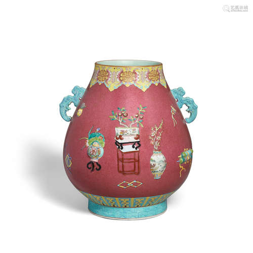 A molded polychrome enameled vase Qianlong mark, late Qing/Republic period