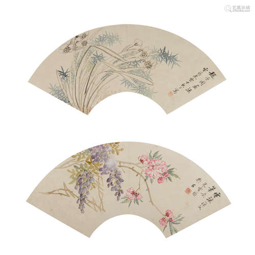 Zhu Lei (19th century, late Qing) Five fan paintings of Flowers After Old Masters