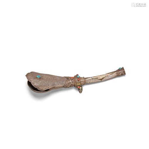 An embellished silver vajrayana ceremonial instrument 19th century