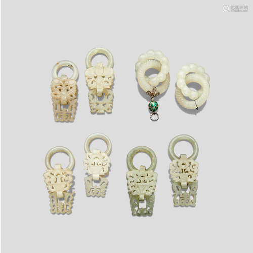 Four pairs of jade earrings Late Qing Dynasty