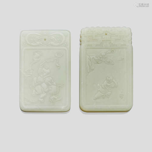 Two white jade small rectangular plaques