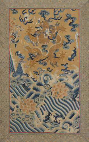 A pair of embroidered sik dragon panels Late Qing dynasty