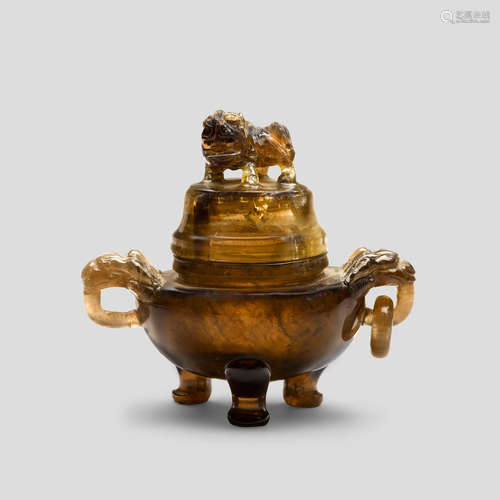 A smokey quartz lidded censer