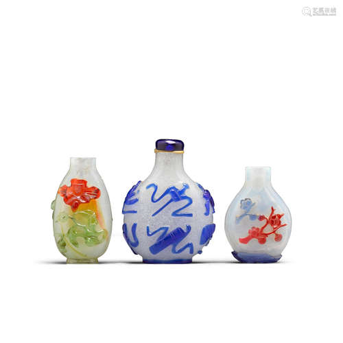 Three overlaid glass snuff bottles 1820-1900