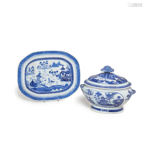 An export blue and white tureen with platter 19th century