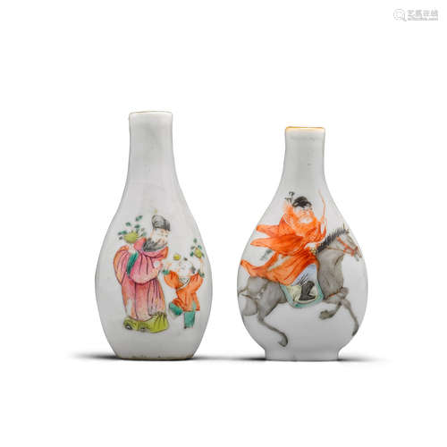 Two enameled porcelain 'figural' snuff bottles Jingdezhen kilns, 1820-1880