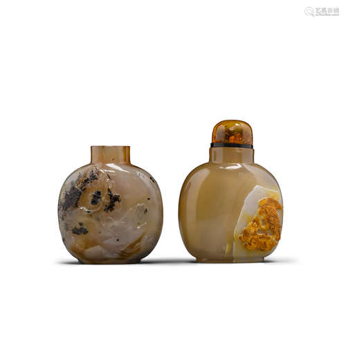 Two carved chalcedony snuff bottles 1850-1950