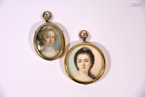 Two portrait miniatures on young ladies