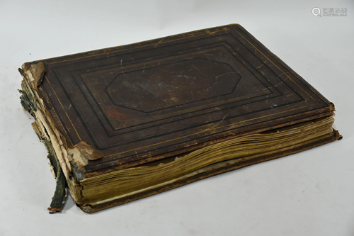 A Victorian leather folio album containing large