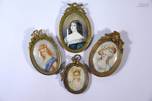 Four early 20th century Continental oval portrait