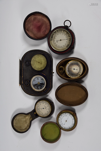 A 19th century gilt brass-cased pocket barometer and