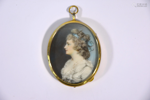 A Georgian oval portrait miniature on ivory of a lady