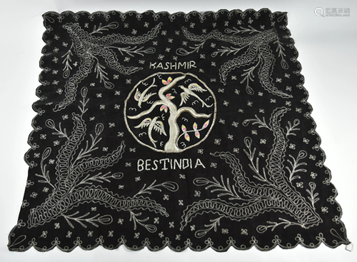 A vintage Kashmir wire thread embroidered black cloth