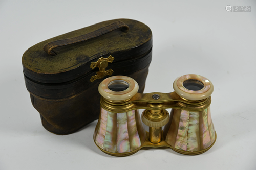 A pair of 19th century gilt brass and mother of pearl