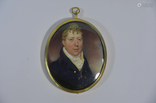 A Regency oval portrait miniature on ivory of a