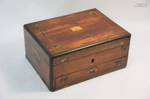 A brass-mounted rosewood work-box/dressing case