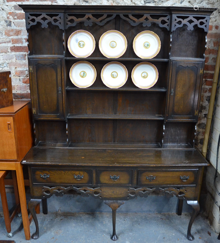 A 17th century style oak high dresser circa 1920's