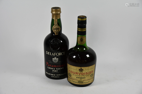 Two vintage bottles of port and cognac