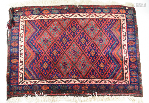 A Persian Afshar rug and a small red ground Kurdish rug