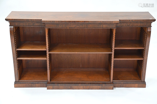 A Victorian rosewood breakfront low open bookcase