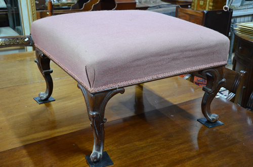 A Victorian rosewood framed stool with contemporary