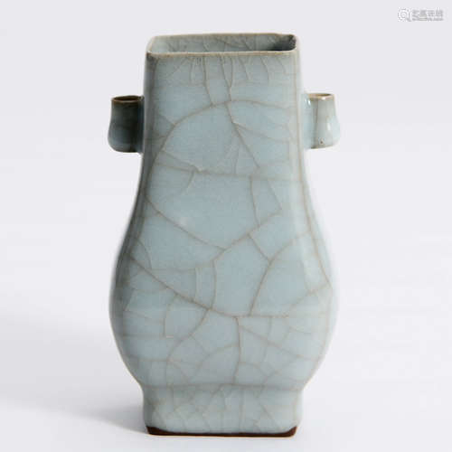 A Guan-type Glazed Squared Porcelain Double-eared Vase