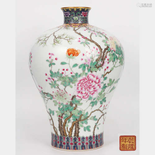 A Famille Rose Flower Porcelain Meiping