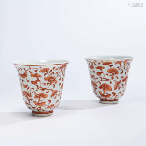 A Pair of Iron Red Porcelain Cups