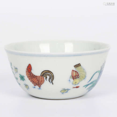 A Blue and White Doucai Rooster Porcelain Cup