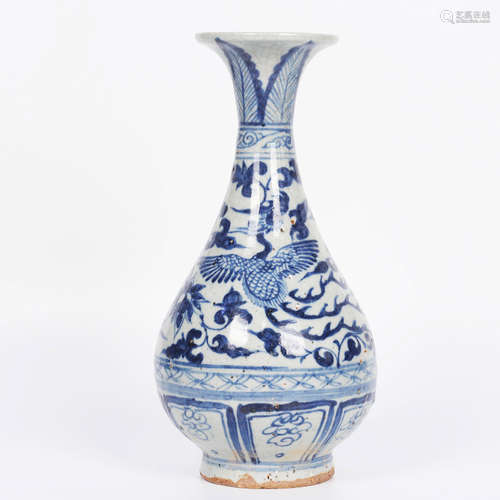 A Blue and White Phoenix and Interlocking Lotus Porcelain Yuhuchun Vase