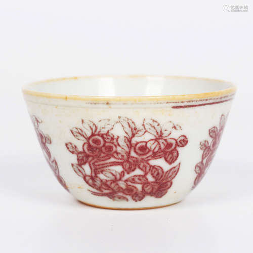 An Underglaze Red Flower Porcelain Cup