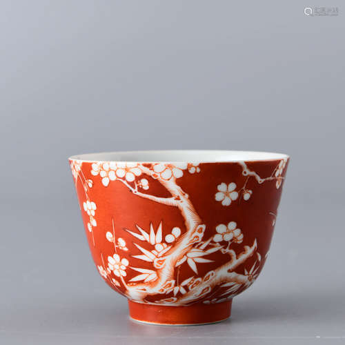 An Iron Red Gilt Plum Blossom Porcelain Brush Washer